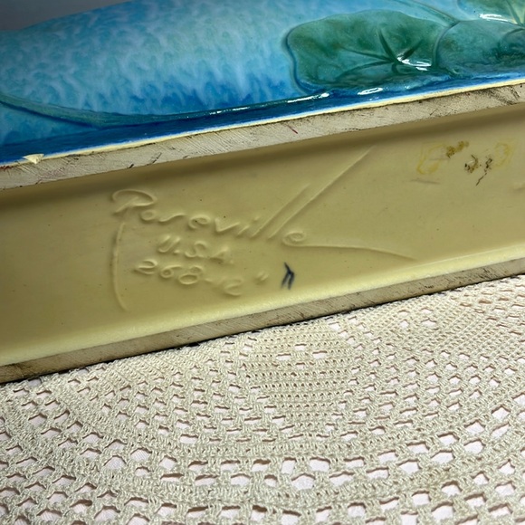 1948 Roseville Wincraft Blue Pottery Set Window Box Planter Candlesticks Vintage - Picture 9 of 17